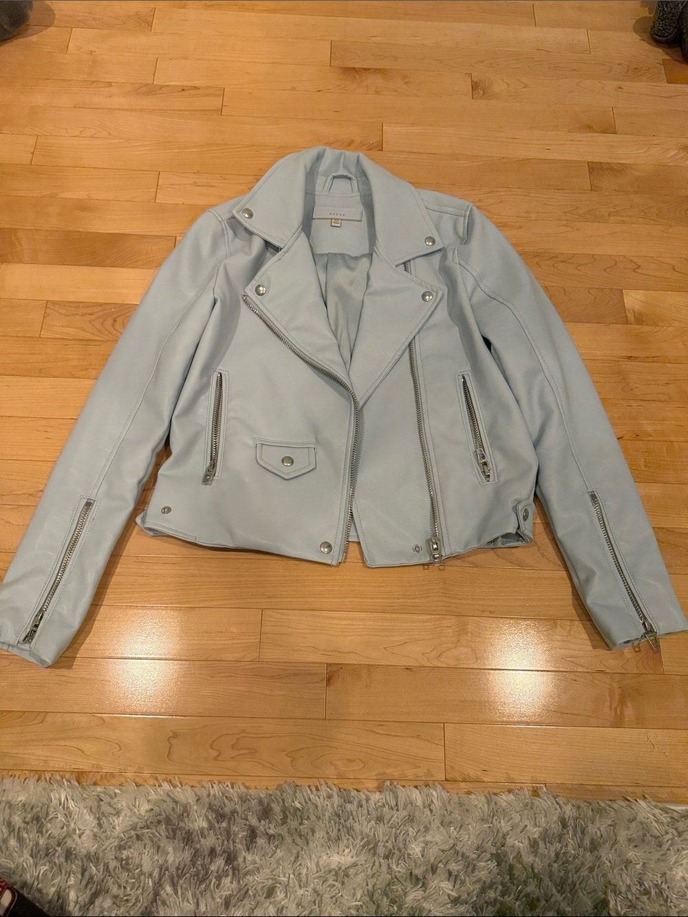 BlankNYC Light Blue Faux Leather Moto Jacket